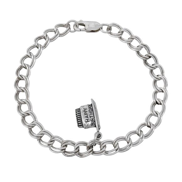 Vintage Sterling Silver 925 "Happy Birthday" Cake Charm Bracelet 7.25" - Picture 6 of 7